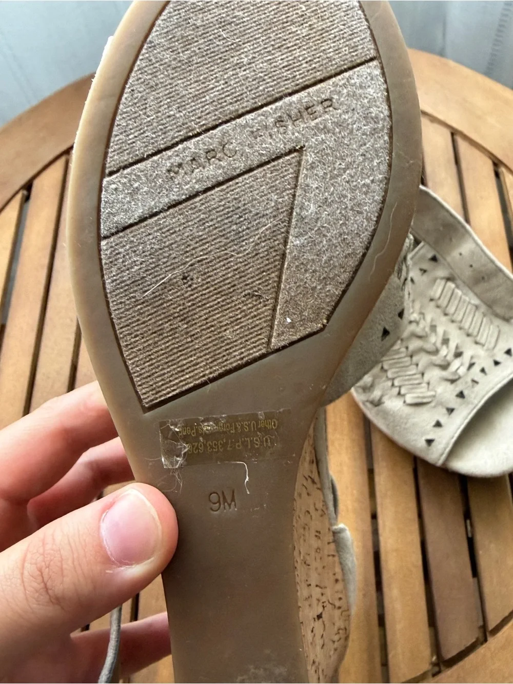 Marc Fisher Tan Suede Wedge Sandals with Cork Platform Size 9